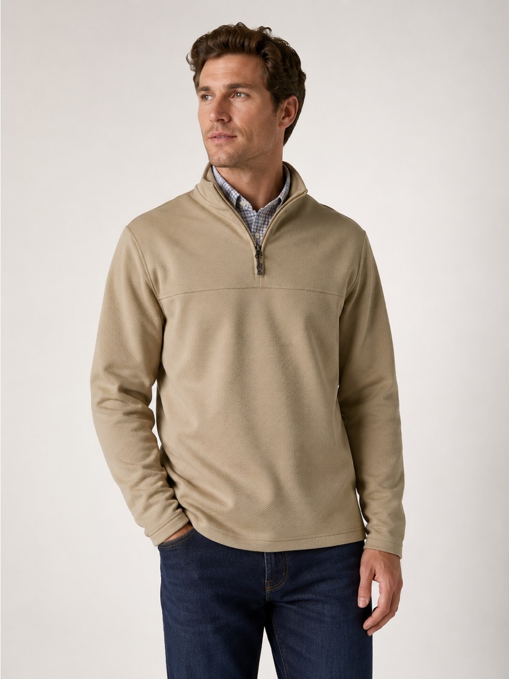 Cremieux Men’s Quarter Zip Pullover Textured Tan Beige Sweatshirt XL *T